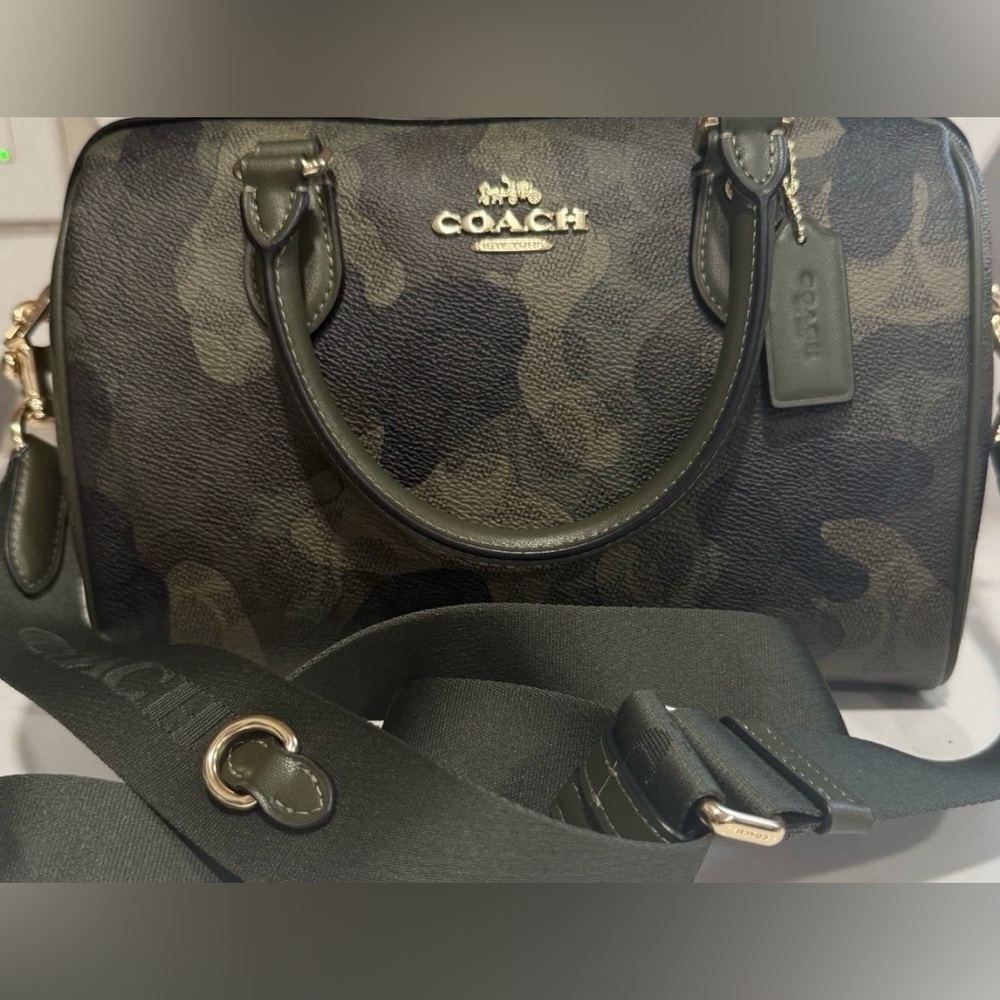 Coach NWT Green Camouflage Rowan Satchel Bag - Picture 6 of 9